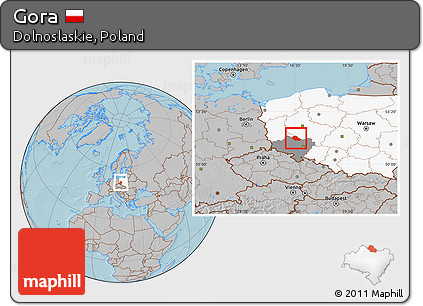 Gray Location Map of Gora, highlighted country, highlighted parent region, hill shading