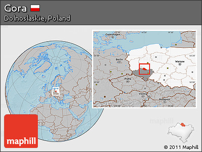 Gray Location Map of Gora, highlighted country, highlighted parent region, hill shading
