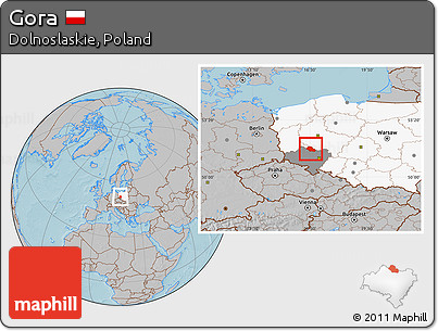 Gray Location Map of Gora, highlighted country, highlighted parent region, hill shading