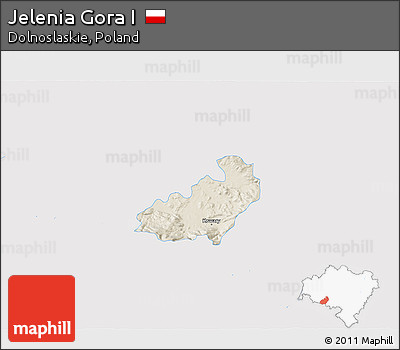Shaded Relief 3D Map of Jelenia Gora I, single color outside