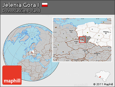 Gray Location Map of Jelenia Gora I, highlighted country, highlighted parent region