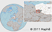 Gray Location Map of Jelenia Gora I, highlighted country, highlighted parent region, hill shading