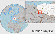 Gray Location Map of Jelenia Gora I, highlighted country, hill shading