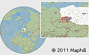 Savanna Style Location Map of Jelenia Gora I, highlighted country, highlighted parent region, hill shading