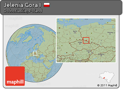 Savanna Style Location Map of Jelenia Gora I, hill shading
