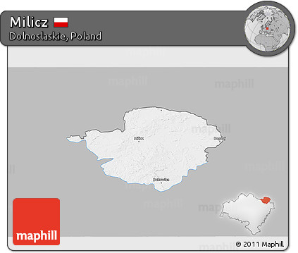 Gray 3D Map of Milicz, single color outside