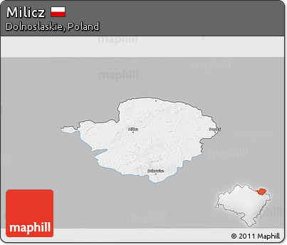 Gray 3D Map of Milicz, single color outside