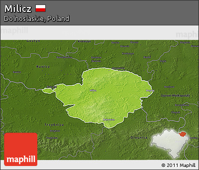 Physical 3D Map of Milicz, darken