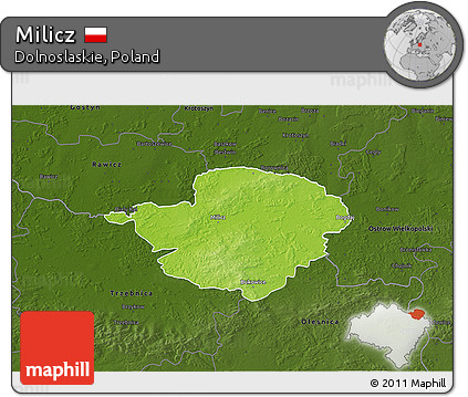 Physical 3D Map of Milicz, darken