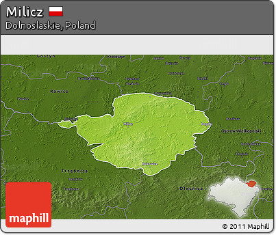 Physical 3D Map of Milicz, darken