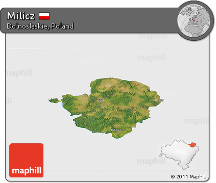 Satellite 3D Map of Milicz, single color outside