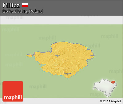 Savanna Style 3D Map of Milicz, single color outside