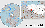 Gray Location Map of Milicz, highlighted country, highlighted parent region, hill shading