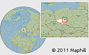 Savanna Style Location Map of Milicz, highlighted parent region, hill shading