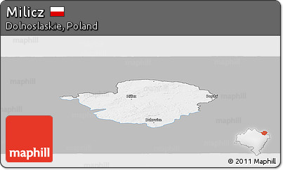 Gray Panoramic Map of Milicz, single color outside