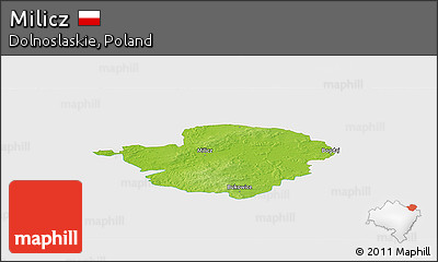 Physical Panoramic Map of Milicz, single color outside