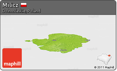 Physical Panoramic Map of Milicz, single color outside