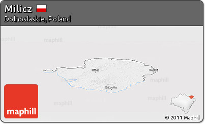 Silver Style Panoramic Map of Milicz, single color outside