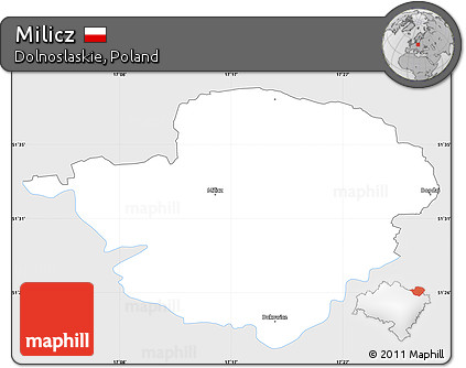 Silver Style Simple Map of Milicz, single color outside