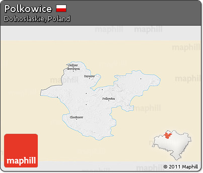 Classic Style 3D Map of Polkowice, single color outside