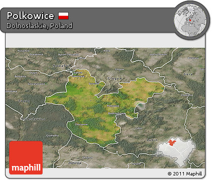 Satellite 3D Map of Polkowice, semi-desaturated