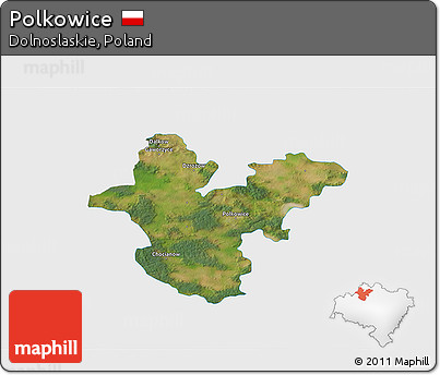 Satellite 3D Map of Polkowice, single color outside