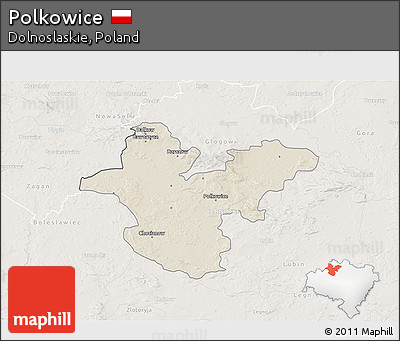 Shaded Relief 3D Map of Polkowice, lighten
