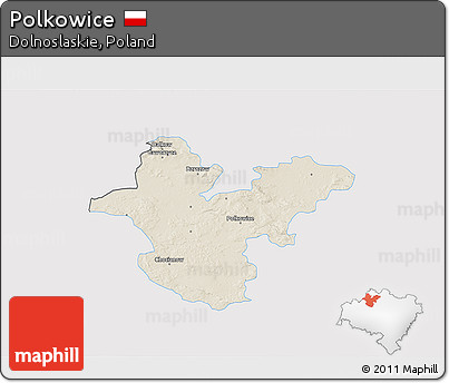 Shaded Relief 3D Map of Polkowice, single color outside