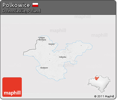 Silver Style 3D Map of Polkowice, single color outside