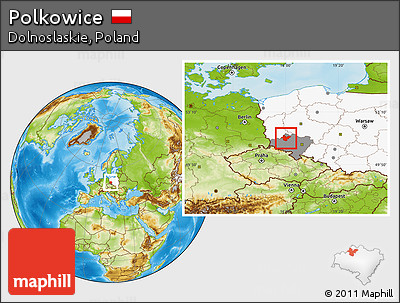 Physical Location Map of Polkowice, highlighted country, highlighted parent region