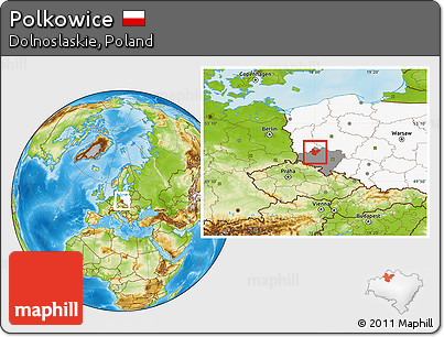 Physical Location Map of Polkowice, highlighted country, highlighted parent region