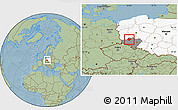 Savanna Style Location Map of Polkowice, highlighted country, highlighted parent region, hill shading