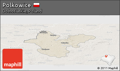 Shaded Relief Panoramic Map of Polkowice, lighten