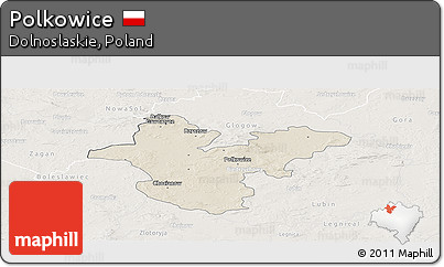 Shaded Relief Panoramic Map of Polkowice, lighten