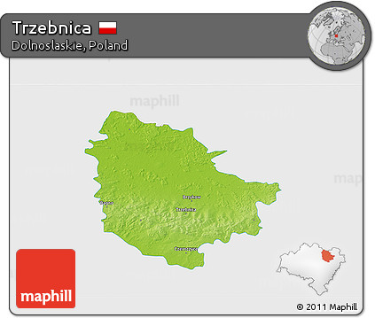Physical 3D Map of Trzebnica, single color outside