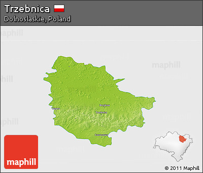 Physical 3D Map of Trzebnica, single color outside