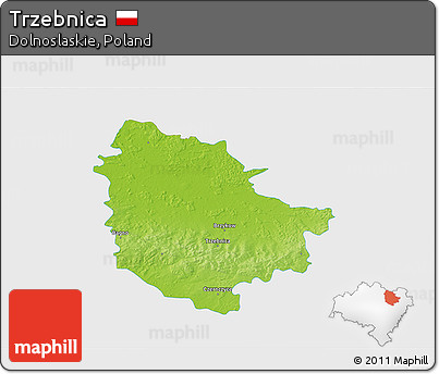 Physical 3D Map of Trzebnica, single color outside