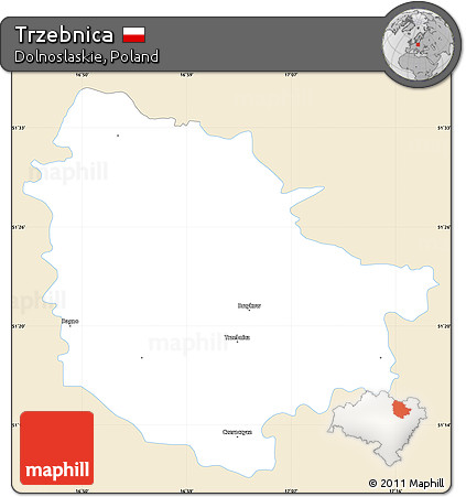 Classic Style Simple Map of Trzebnica, single color outside