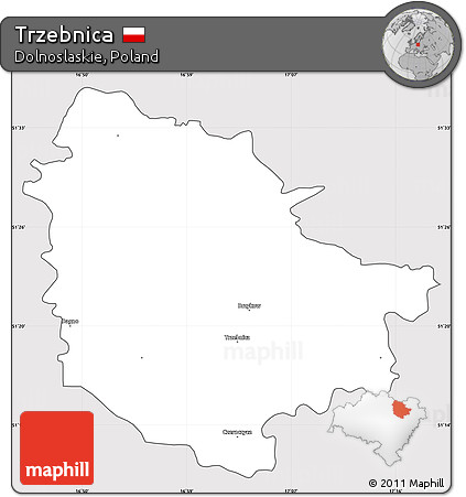 Silver Style Simple Map of Trzebnica, cropped outside