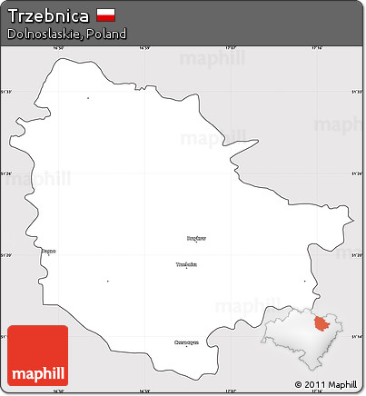 Silver Style Simple Map of Trzebnica, cropped outside