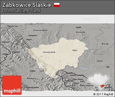 Shaded Relief 3D Map of Zabkowice Slaskie, darken, semi-desaturated