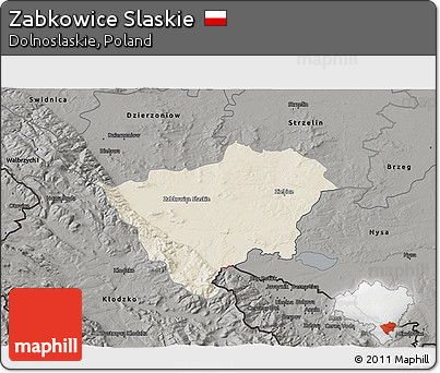 Shaded Relief 3D Map of Zabkowice Slaskie, darken, semi-desaturated