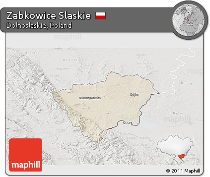 Shaded Relief 3D Map of Zabkowice Slaskie, lighten, semi-desaturated
