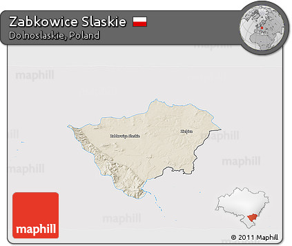 Shaded Relief 3D Map of Zabkowice Slaskie, single color outside