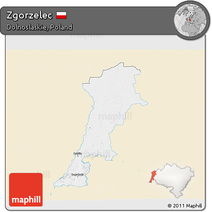 Classic Style 3D Map of Zgorzelec, single color outside
