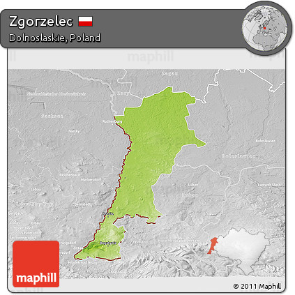 Physical 3D Map of Zgorzelec, lighten, desaturated