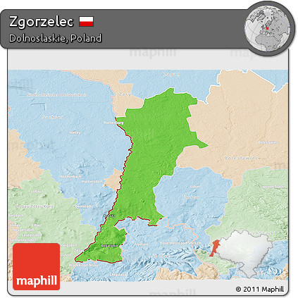 Political 3D Map of Zgorzelec, lighten
