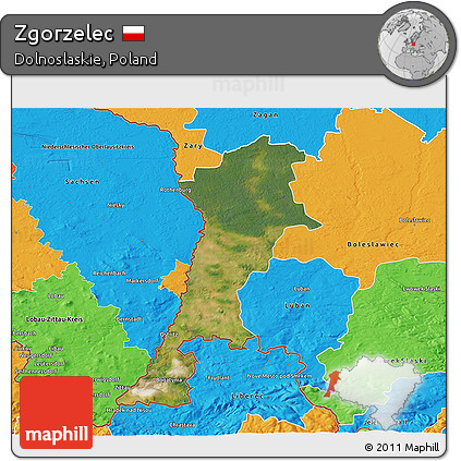Satellite 3D Map of Zgorzelec, political outside