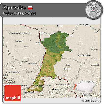 Satellite 3D Map of Zgorzelec, shaded relief outside