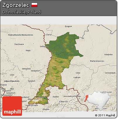Satellite 3D Map of Zgorzelec, shaded relief outside